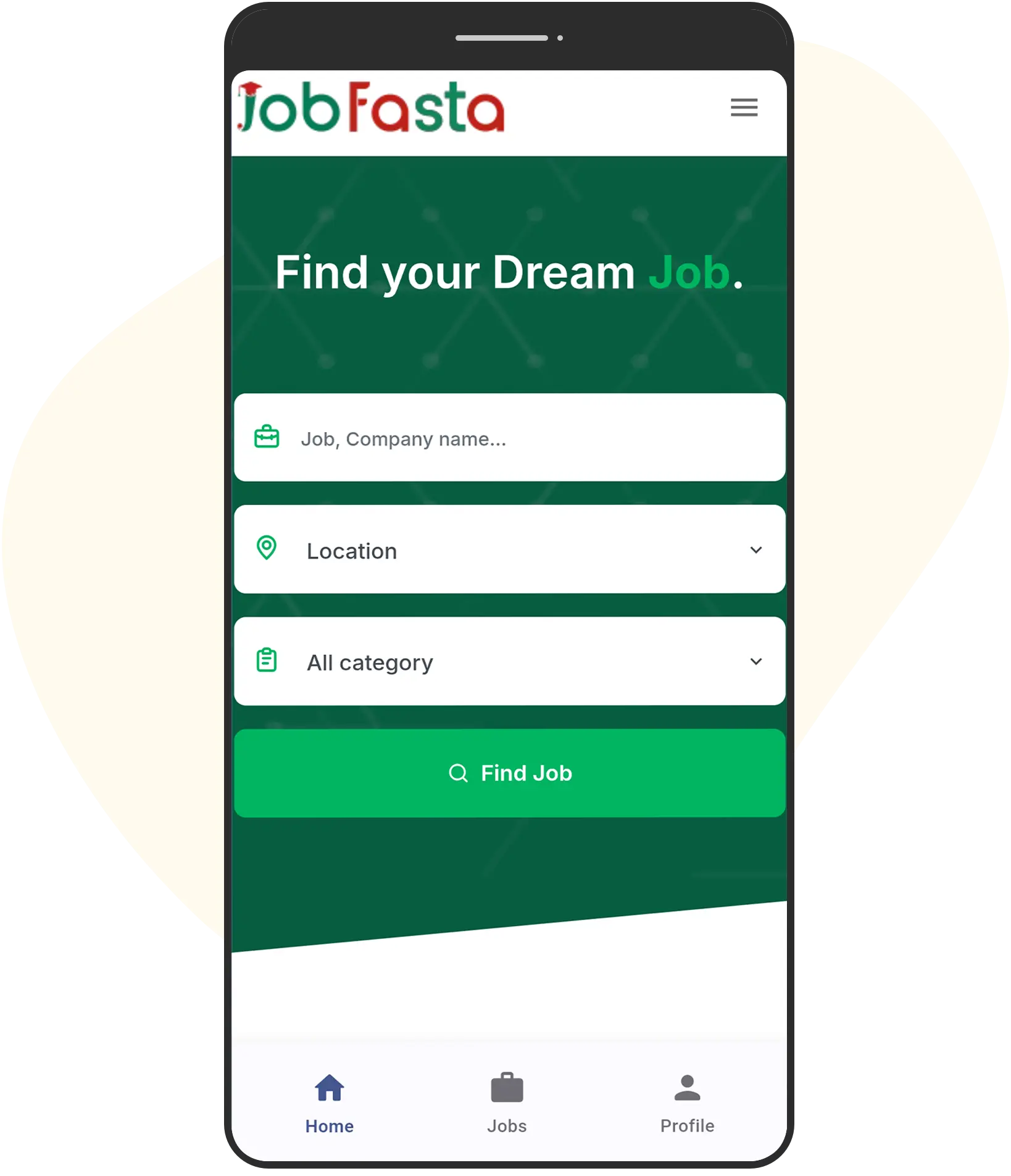 JobFasta app showing a personalised job feed
